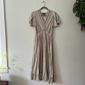 Ivory and Black Striped Cotton Gauze Hatch Maternity Dress